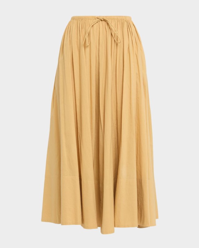 Pheo Ruched A-Line Organic Cotton Midi Skirt